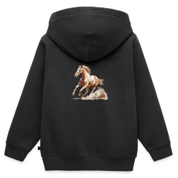 Galop dynamique cheval brun - Sweat Premium à capuche zippé enfant bio - noir - Dos - AI Model Kid Male (0cm)