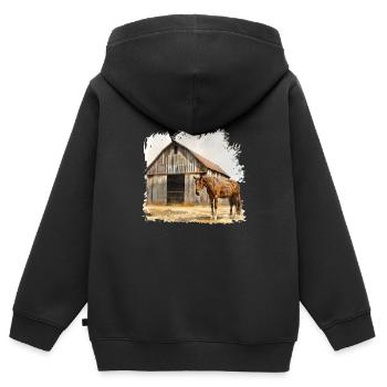 Rustic horse stable with brown horse - Kids Premium Organic Zip-up Hoodie - black - Back - AI Model Kid Male (0cm)