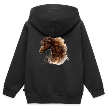 Cheval majestueux au galop - Sweat Premium à capuche zippé enfant bio - noir - Dos - AI Model Kid Male (0cm)