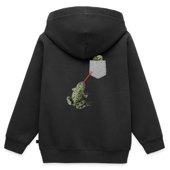 Froschzunge, die nach Kaulquappe in Ihrer Tasche greift - Kinder Premium Organic Zip Hoodie - Schwarz - Hinten - AI Model Kid Male (0cm)