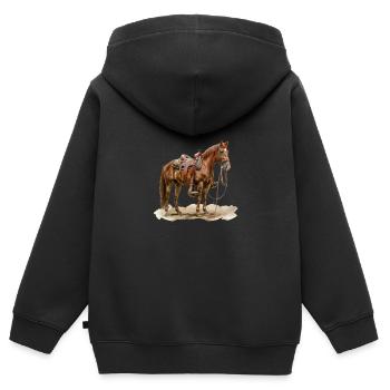 Braunes Pferd Mit Sattel Im Freien - Kinder Premium Organic Zip Hoodie - Schwarz - Hinten - AI Model Kid Male (0cm)