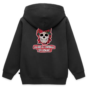 Sugar Skull Saludos De Temporada Espeluznante - Kinder Premium Organic Zip Hoodie - Schwarz - Hinten - AI Model Kid Male (0cm)