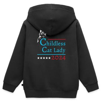 "Kinderlose Katzendame" Kamala Harris 2024 - Kinder Premium Organic Zip Hoodie - Schwarz - Hinten - AI Model Kid Male (0cm)
