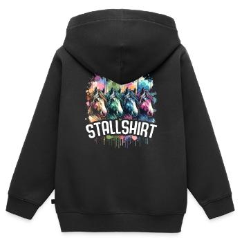 Pferde Stall Geschenk Gbeurtstag Reiten - Kinder Premium Organic Zip Hoodie - Schwarz - Hinten - AI Model Kid Male (0cm)