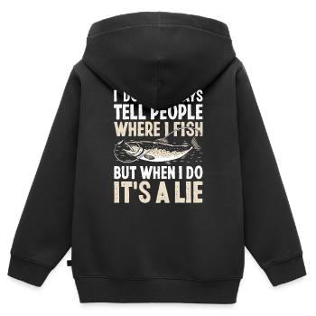 Ich erzähle den Leuten nicht immer lustig, wo ich fische - Kinder Premium Organic Zip Hoodie - Schwarz - Hinten - AI Model Kid Male (0cm)