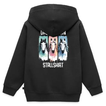 Pferde Stall Geschenk Gbeurtstag Reiten - Kinder Premium Organic Zip Hoodie - Schwarz - Hinten - AI Model Kid Male (0cm)
