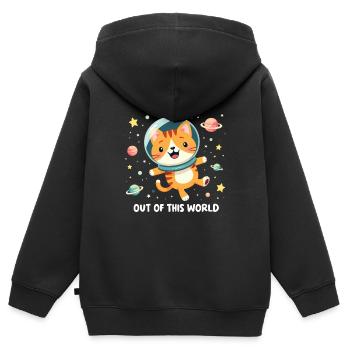 CHAT DE L’ESPACE GALAXY - Sweat Premium à capuche zippé enfant bio - noir - Dos - AI Model Kid Male (0cm)