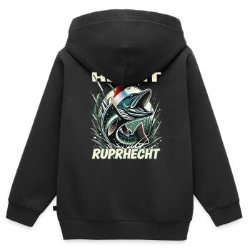 Brochet Brochet Poisson de Noël - Sweat Premium à capuche zippé enfant bio - noir - Dos - AI Model Kid Male (0cm)
