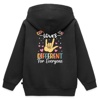 Kommunikation sieht für jeden anders aus Lustig - Kinder Premium Organic Zip Hoodie - Schwarz - Hinten - AI Model Kid Male (0cm)