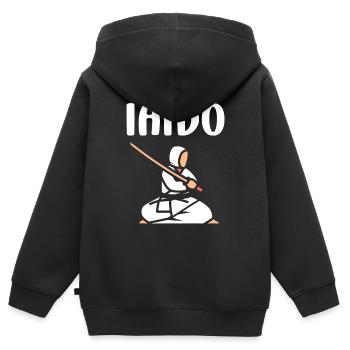 iaido - Sweat Premium à capuche zippé enfant bio - noir - Dos - AI Model Kid Male (0cm)
