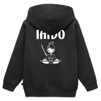 iaido - Sweat Premium à capuche zippé enfant bio - noir - Dos - AI Model Kid Male (0cm)