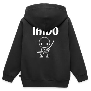 iaido - Sweat Premium à capuche zippé enfant bio - noir - Dos - AI Model Kid Male (0cm)