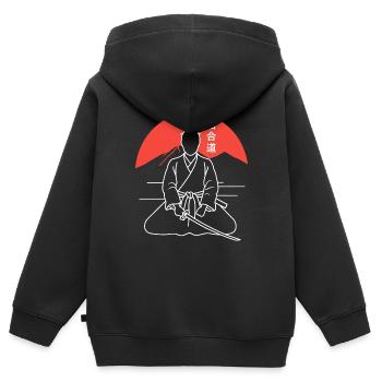 iaido - Sweat Premium à capuche zippé enfant bio - noir - Dos - AI Model Kid Male (0cm)