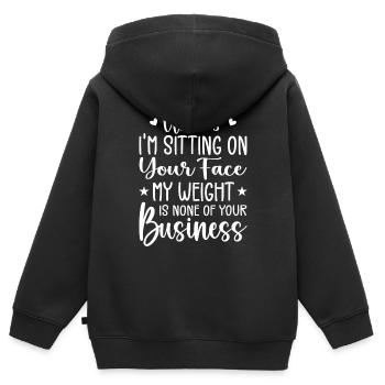 Wenn ich nicht auf deinem Gesicht sitze, ist mein Gewicht keines - Kinder Premium Organic Zip Hoodie - Schwarz - Hinten - AI Model Kid Male (0cm)