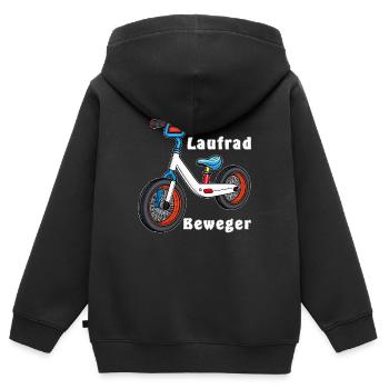 LAUFRAD BEWEGER - Kinder Premium Organic Zip Hoodie - Schwarz - Hinten - AI Model Kid Male (0cm)