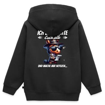Ich Beobachte Euch Alle Und Mache Mir Notizen - Kinder Premium Organic Zip Hoodie - Schwarz - Hinten - AI Model Kid Male (0cm)
