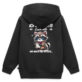 Ich Beobachte Euch Alle Und Mache Mir Notizen - Kinder Premium Organic Zip Hoodie - Schwarz - Hinten - AI Model Kid Male (0cm)