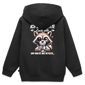 Ich Beobachte Euch Alle Und Mache Mir Notizen - Kinder Premium Organic Zip Hoodie - Schwarz - Hinten - AI Model Kid Male (0cm)