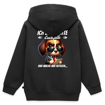 Ich Beobachte Euch Alle Und Mache Mir Notizen - Kinder Premium Organic Zip Hoodie - Schwarz - Hinten - AI Model Kid Male (0cm)