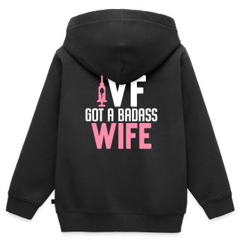 FIV a une femme badass Drôle Récupération d’ovules FIV - Sweat Premium à capuche zippé enfant bio - noir - Dos - AI Model Kid Male (0cm)