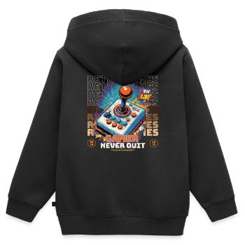 Retro Gamer Joystick / Controller Jeux de console - Sweat Premium à capuche zippé enfant bio - noir - Dos - AI Model Kid Male (0cm)