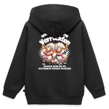 Drôle de mouton fait des ennuis BFF - Sweat Premium à capuche zippé enfant bio - noir - Dos - AI Model Kid Male (0cm)