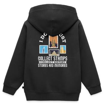 L’histoire dans mon album : L’histoire du philatélique - Sweat Premium à capuche zippé enfant bio - noir - Dos - AI Model Kid Male (0cm)