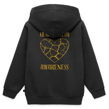 Bewusstsein für Herzgesundheit Goldenes Herz zerbrochen - Kinder Premium Organic Zip Hoodie - Schwarz - Hinten - AI Model Kid Male (0cm)