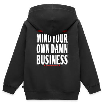 Occupez-vous de vos propres affaires - Sweat Premium à capuche zippé enfant bio - noir - Dos - AI Model Kid Male (0cm)