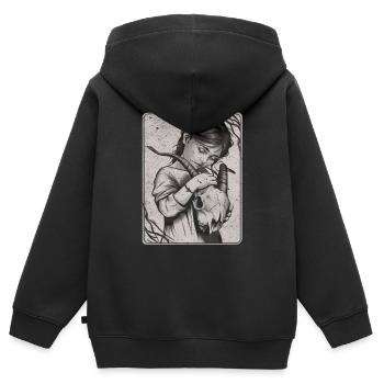 Verborgene Dunkelheit – Mädchen mit Dämonenschädel - Kinder Premium Organic Zip Hoodie - Schwarz - Hinten - AI Model Kid Male (0cm)