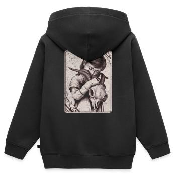 Verborgene Dunkelheit – Mädchen mit Dämonenschädel - Kinder Premium Organic Zip Hoodie - Schwarz - Hinten - AI Model Kid Male (0cm)