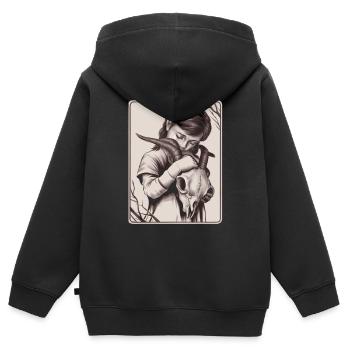 Verborgene Dunkelheit – Mädchen mit Dämonenschädel - Kinder Premium Organic Zip Hoodie - Schwarz - Hinten - AI Model Kid Male (0cm)