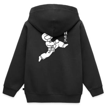 Taekwondo - Kinder Premium Organic Zip Hoodie - Schwarz - Hinten - AI Model Kid Male (0cm)