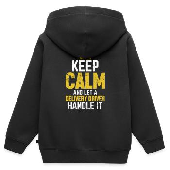Lassen Sie einen Lieferfahrer die lustige Lieferung erledigen - Kinder Premium Organic Zip Hoodie - Schwarz - Hinten - AI Model Kid Male (0cm)
