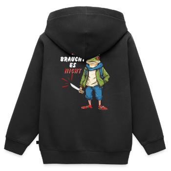 MESSER BRAUCHT ES NICHT - Kinder Premium Organic Zip Hoodie - Schwarz - Hinten - AI Model Kid Male (0cm)