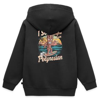 Inspiration Je surfe donc je suis polynésien - Sweat Premium à capuche zippé enfant bio - noir - Dos - AI Model Kid Male (0cm)