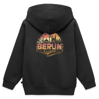 Berlin Skyline Design Wahrzeichen von Deutschland - Kinder Premium Organic Zip Hoodie - Schwarz - Hinten - AI Model Kid Male (0cm)