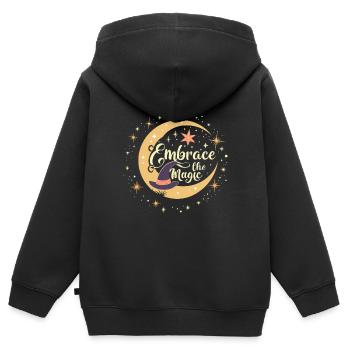 MYSTISCHER MOND - Kinder Premium Organic Zip Hoodie - Schwarz - Hinten - AI Model Kid Male (0cm)