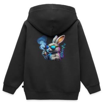 Cooler Hase Mit Sonnenbrille und Rauch - Kinder Premium Organic Zip Hoodie - Schwarz - Hinten - AI Model Kid Male (0cm)