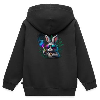 Cooler Hase Mit Sonnenbrille Und Rauch - Kinder Premium Organic Zip Hoodie - Schwarz - Hinten - AI Model Kid Male (0cm)