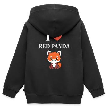 Panda roux - Sweat Premium à capuche zippé enfant bio - noir - Dos - AI Model Kid Male (0cm)