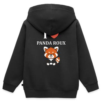 Panda roux - Sweat Premium à capuche zippé enfant bio - noir - Dos - AI Model Kid Male (0cm)