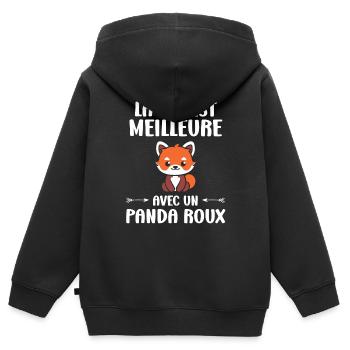 Panda roux - Sweat Premium à capuche zippé enfant bio - noir - Dos - AI Model Kid Male (0cm)