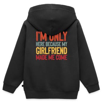 Je suis ici parce que ma copine m’a fait jouir drôle - Sweat Premium à capuche zippé enfant bio - noir - Dos - AI Model Kid Male (0cm)
