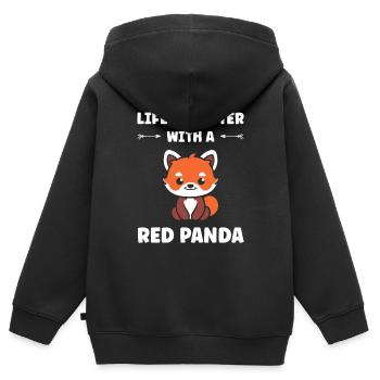 Panda roux - Sweat Premium à capuche zippé enfant bio - noir - Dos - AI Model Kid Male (0cm)