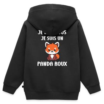 Panda roux - Sweat Premium à capuche zippé enfant bio - noir - Dos - AI Model Kid Male (0cm)