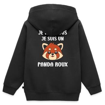 Panda roux - Sweat Premium à capuche zippé enfant bio - noir - Dos - AI Model Kid Male (0cm)