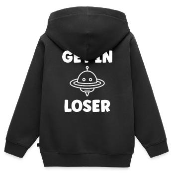 soucoupe volante - Sweat Premium à capuche zippé enfant bio - noir - Dos - AI Model Kid Male (0cm)