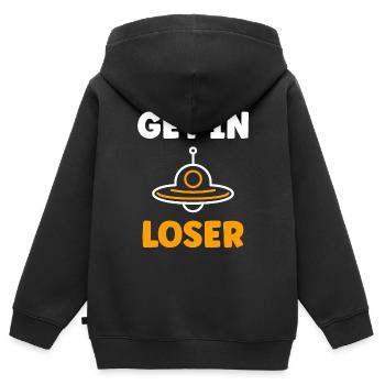 soucoupe volante - Sweat Premium à capuche zippé enfant bio - noir - Dos - AI Model Kid Male (0cm)