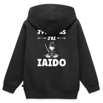 iaido - Sweat Premium à capuche zippé enfant bio - noir - Dos - AI Model Kid Male (0cm)